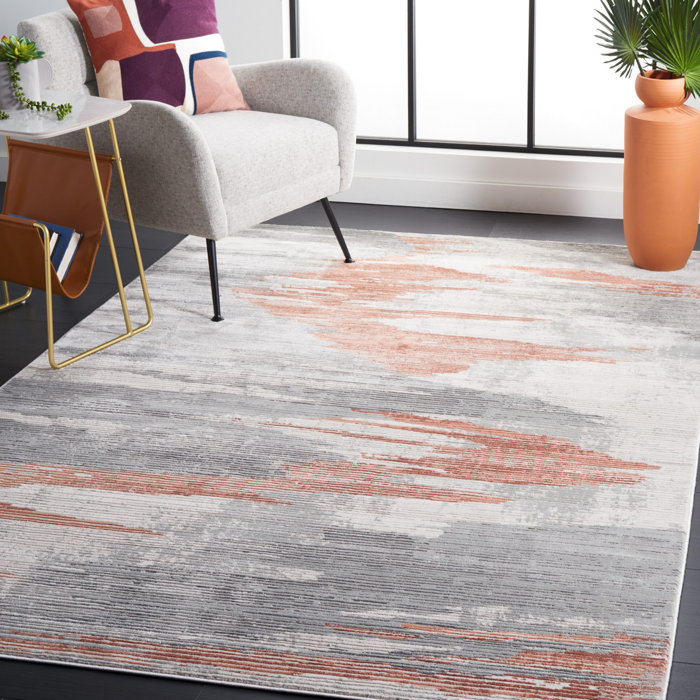 17 Stories Damionna Abstract Light Gray/Rust Area Rug Wayfair